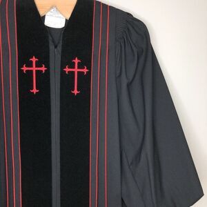Murphy Robes Black Red Church Priest Clergy Costume Zip Front Velvet Trim Robe